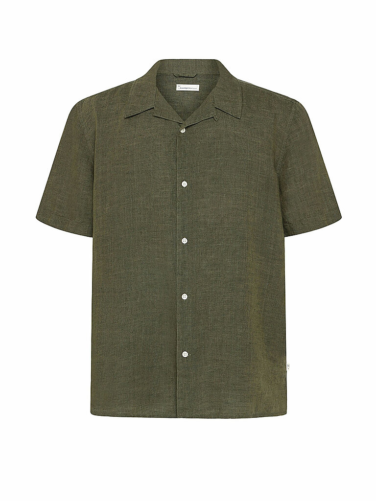 KNOWLEDGE COTTON APPAREL Leinenhemd olive | L von Knowledge Cotton Apparel