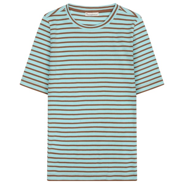 KnowledgeCotton Apparel - Women's Striped Rib T-Shirt - T-Shirt Gr L;M;S;XL;XS;XXL grau;rosa von KnowledgeCotton Apparel