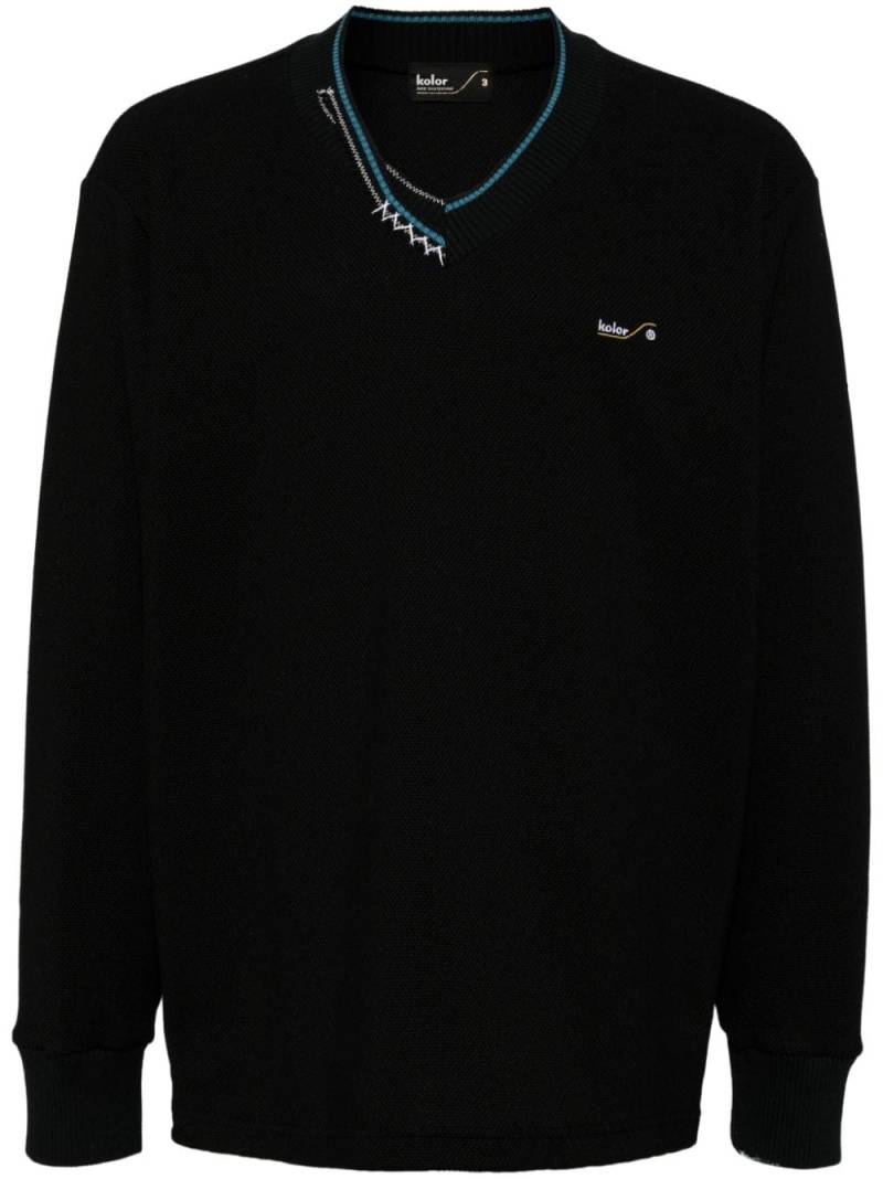 Kolor contrast-stitching V-neck jumper - Black von Kolor