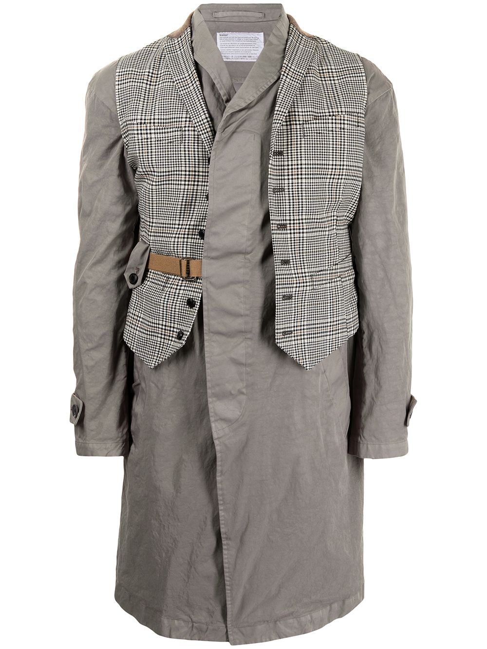 Kolor checked waistcoat layer coat - Grey von Kolor
