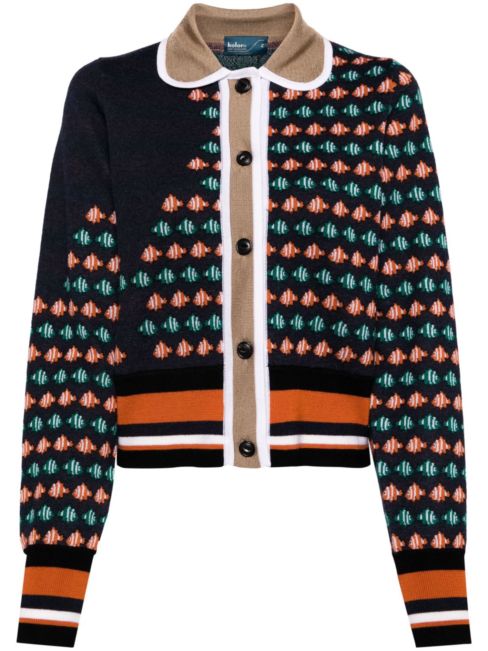 Kolor fish-motif intarsia-knit cardigan - Blue von Kolor