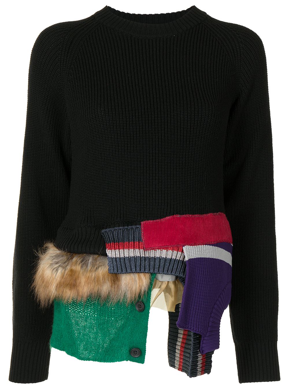 Kolor layered-patchwork ribbed knit jumper - Black von Kolor
