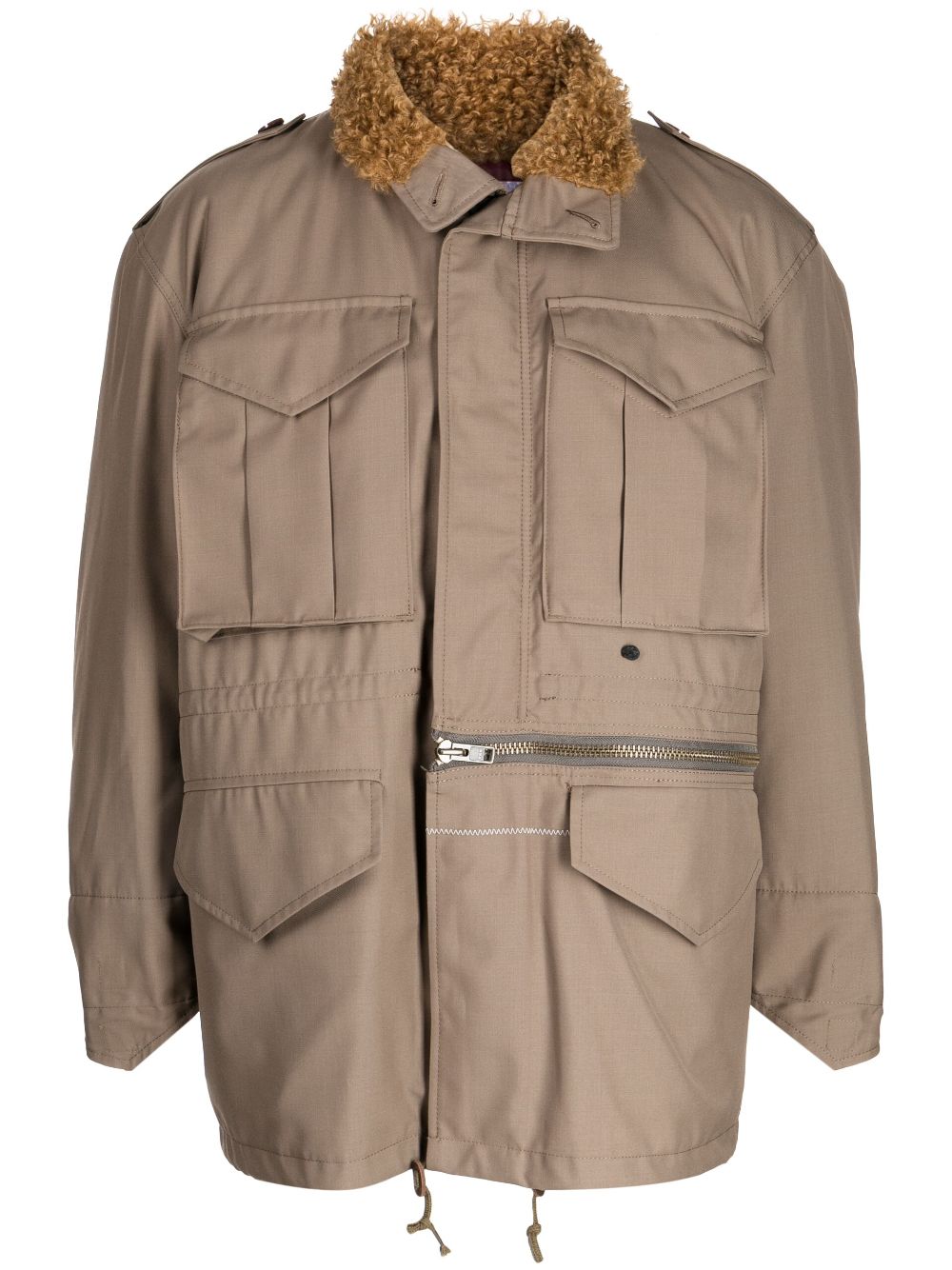 Kolor shearling-collar drawstring jacket - Brown von Kolor