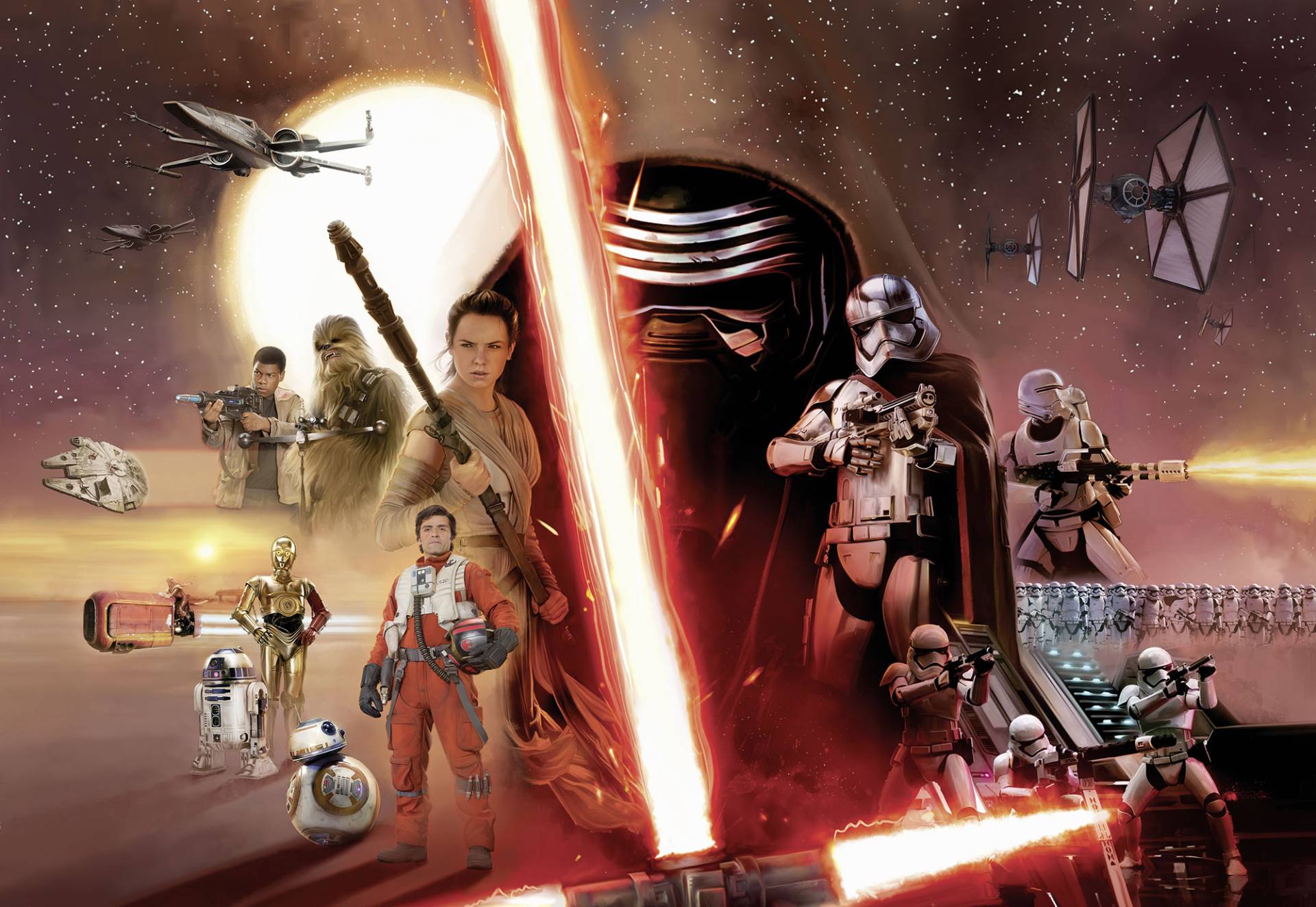 Komar Fototapete »STAR WARS EP7 Collage - Grösse 368 x 254 cm«, bedruckt, Wohnzimmer, Schlafzimmer von Komar