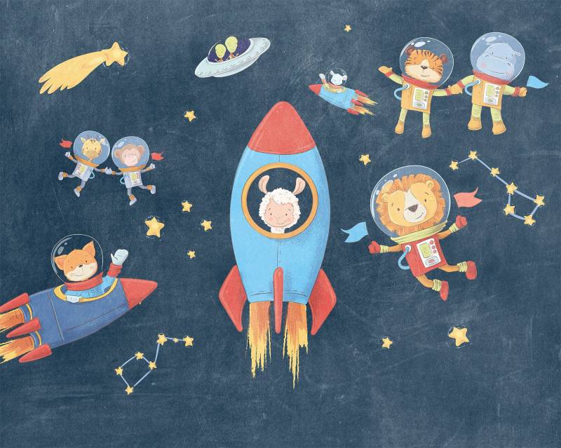 Komar Vliestapete »Digitaldruck Vlies - Friends in Space - Grösse 350 x 280 cm«, bedruckt, Kinderzimmer von Komar