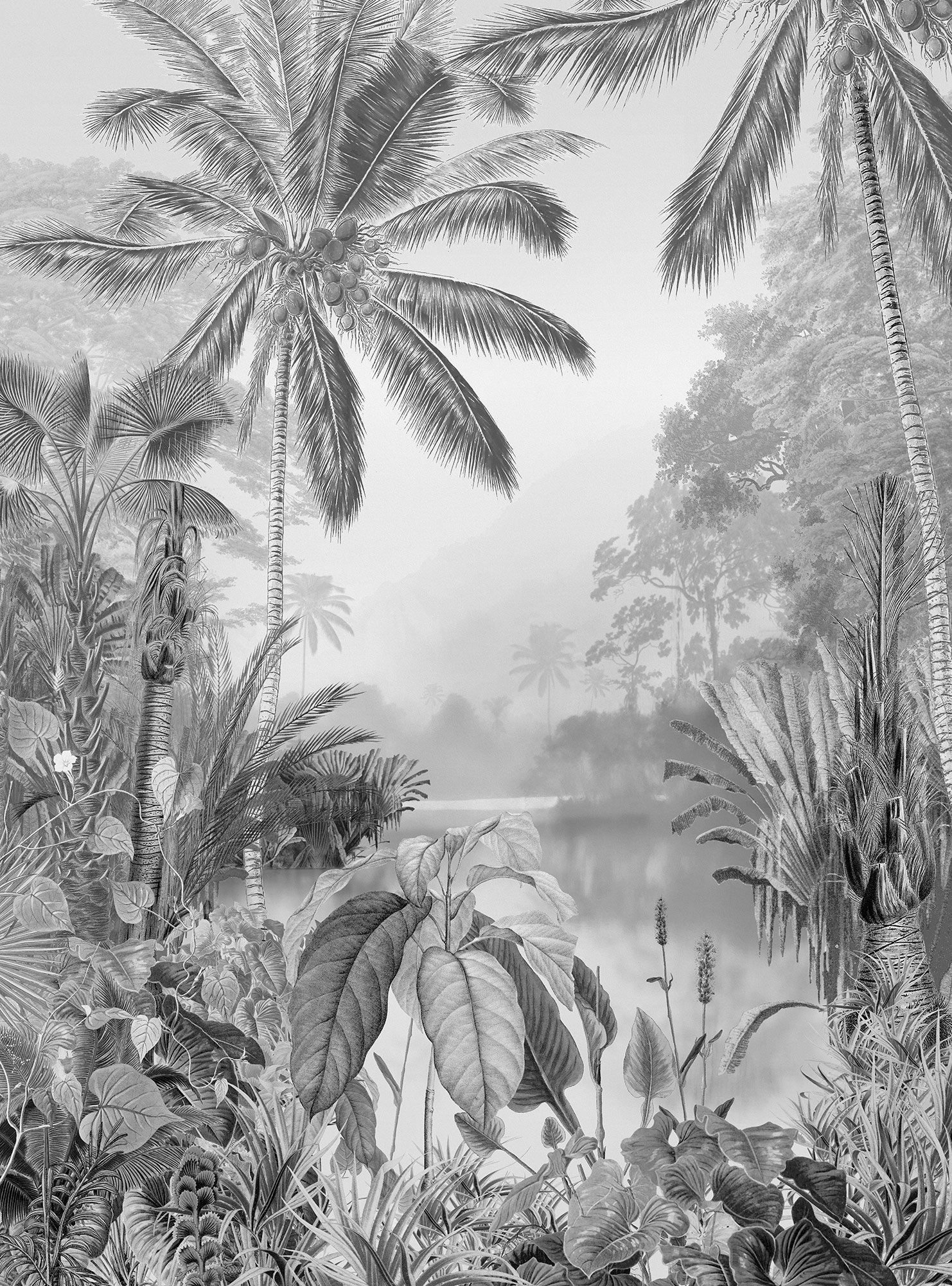 Komar Vliestapete »Digitaldruck Vlies - Lac Tropical Black & White - Grösse 200 x 270 cm«, bedruckt, Wohnzimmer, Schlafzimmer von Komar