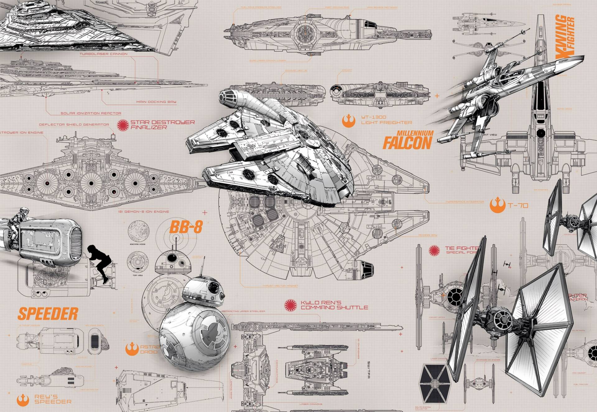 Komar Fototapete »STAR WARS Blueprints - Grösse 368 x 254 cm«, bedruckt, Kinderzimmer von Komar