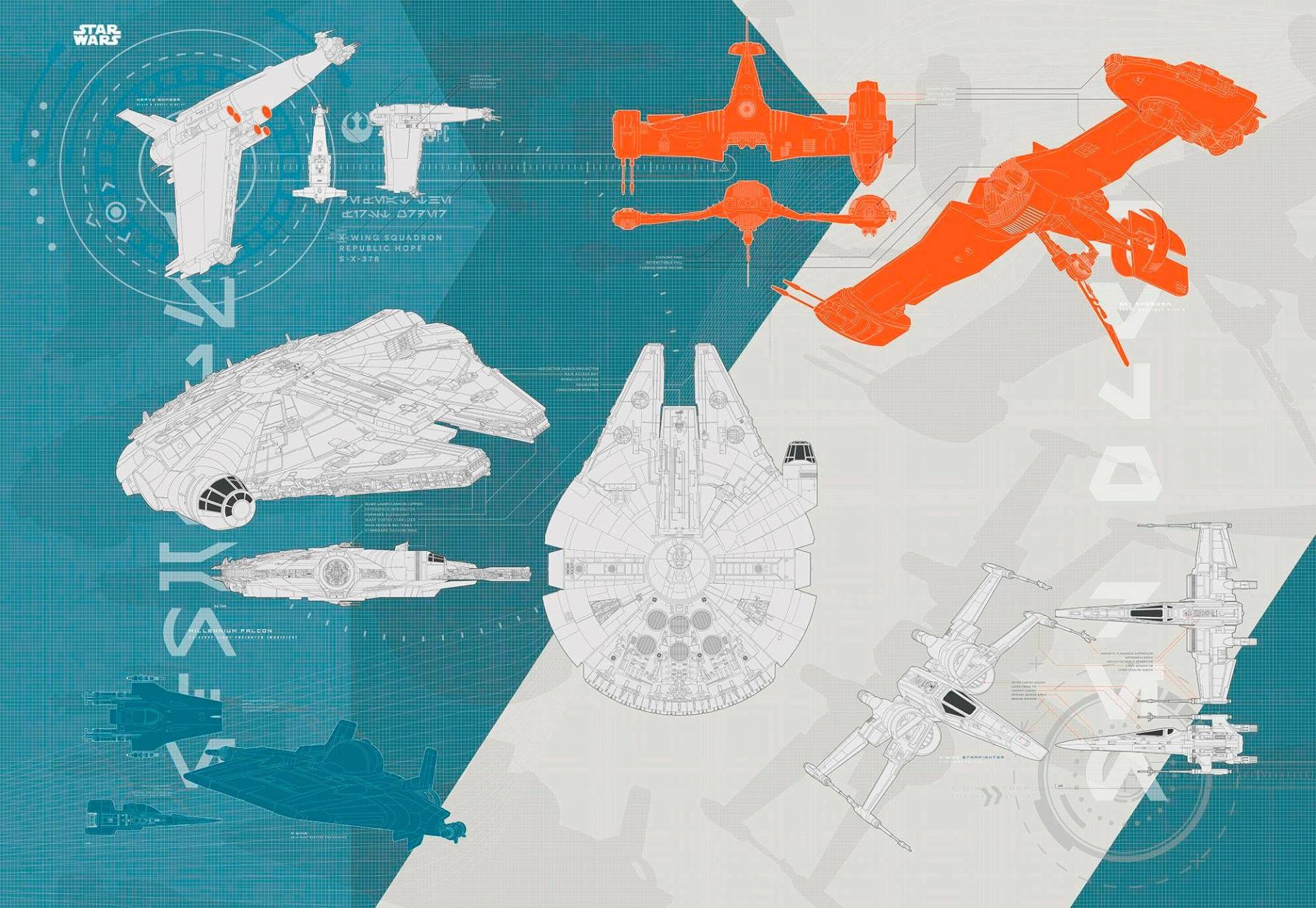 Komar Fototapete »Star Wars – Technical Plan«, 368x254 cm (Breite x Höhe), inklusive Kleister von Komar