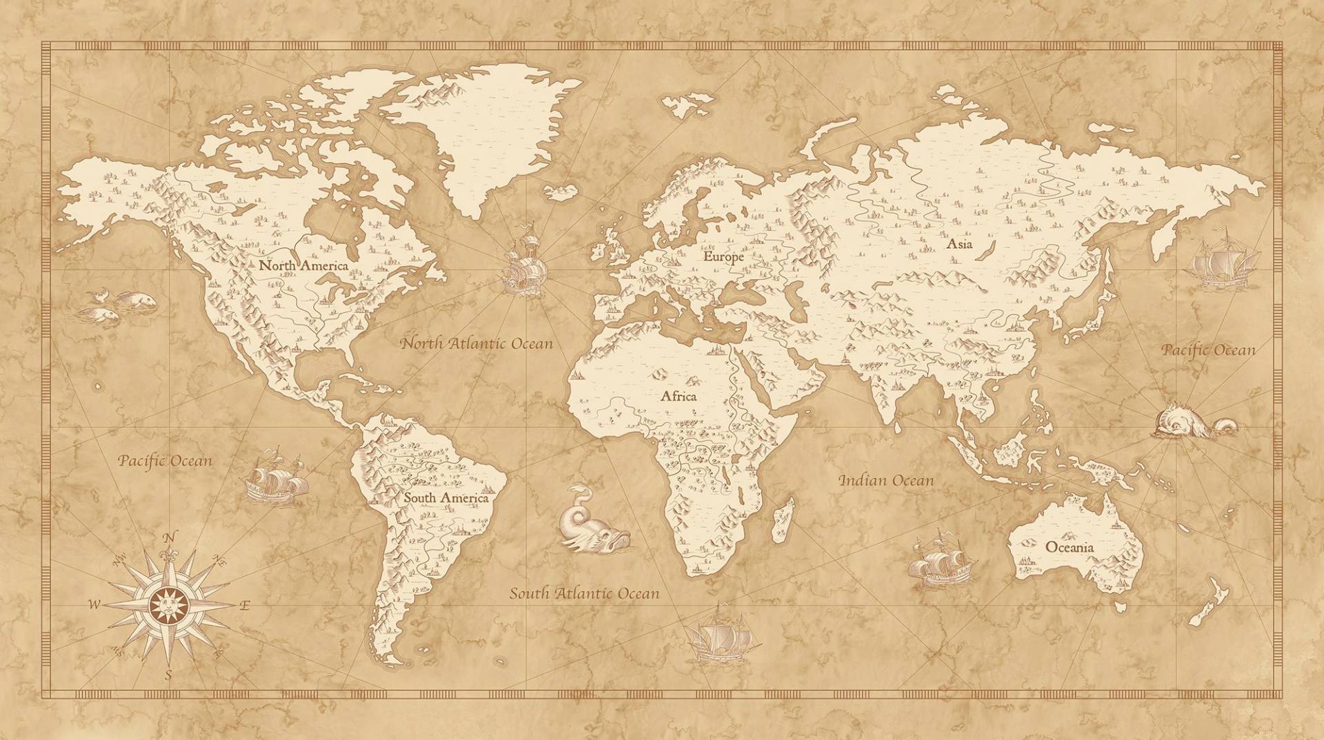 Komar Vliestapete »Vintage World Map«, 500x280 cm (Breite x Höhe) von Komar