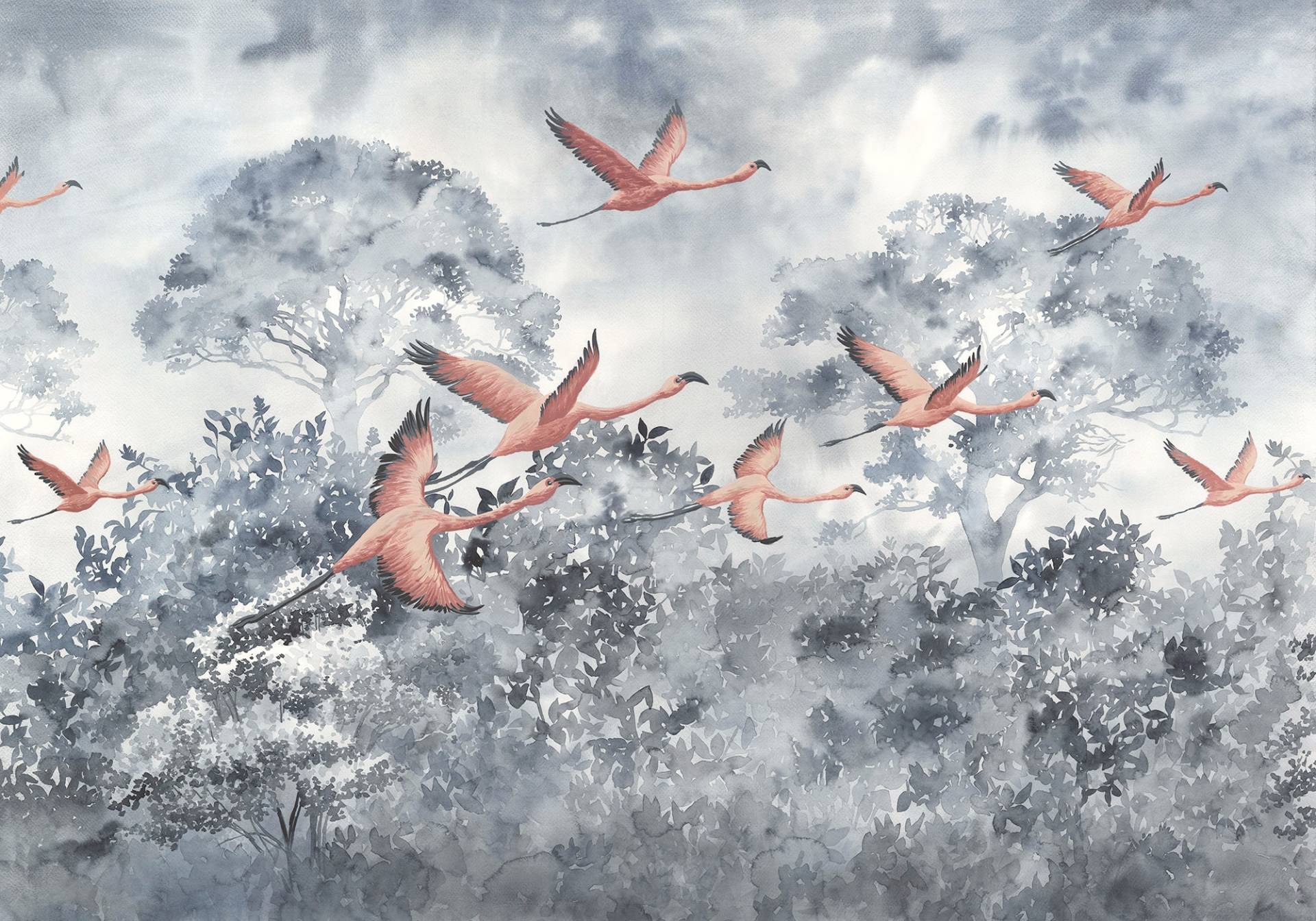 Komar Vliestapete »Digitaldruck Vlies - Flamingos in the Sky - Grösse 400 x 280 cm«, bedruckt, Wohnzimmer, Schlafzimmer von Komar