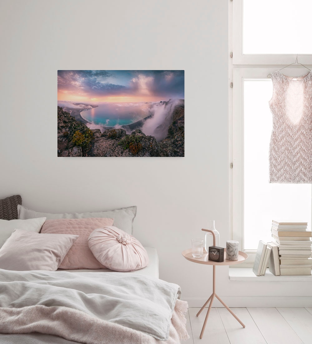 Komar Leinwandbild »Coastal Paradise - Grösse 90 x 60 cm«, Baum-Blätter-Natur-Berge-Blumen-Foto-Jahreszeiten-Landschaft-Meer-Strand-Palmen, (Packung, 1 St.), Keilrahmenbild mi Echtholzrahmen von Komar