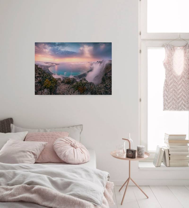 Komar Leinwandbild »Keilrahmenbild - Coastal Paradise - Grösse 90 x 60 cm«, Baum-Blätter-Natur-Berge-Blumen-Foto-Jahreszeiten-Landschaft-Meer-Strand-Palmen, (Packung, 1 St.), Deutsches Qualitätsvlies (155 g/m²) von Komar