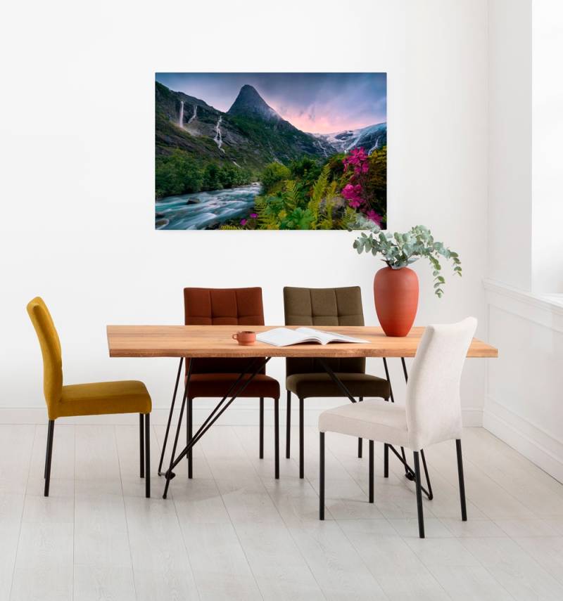 Komar Leinwandbild »Keilrahmenbild - Scandinavian Paradise - Grösse 90 x 60 cm«, Baum-Blätter-Natur-Berge-Blumen-Foto-Jahreszeiten-Landschaft-Meer-Strand-Palmen, (Packung, 1 St.), Deutsches Qualitätsvlies (155 g/m²) von Komar