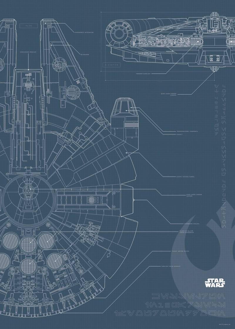 Komar Poster »Star Wars Blueprint Falcon«, Star Wars, (1 St.), Kinderzimmer, Schlafzimmer, Wohnzimmer von Komar