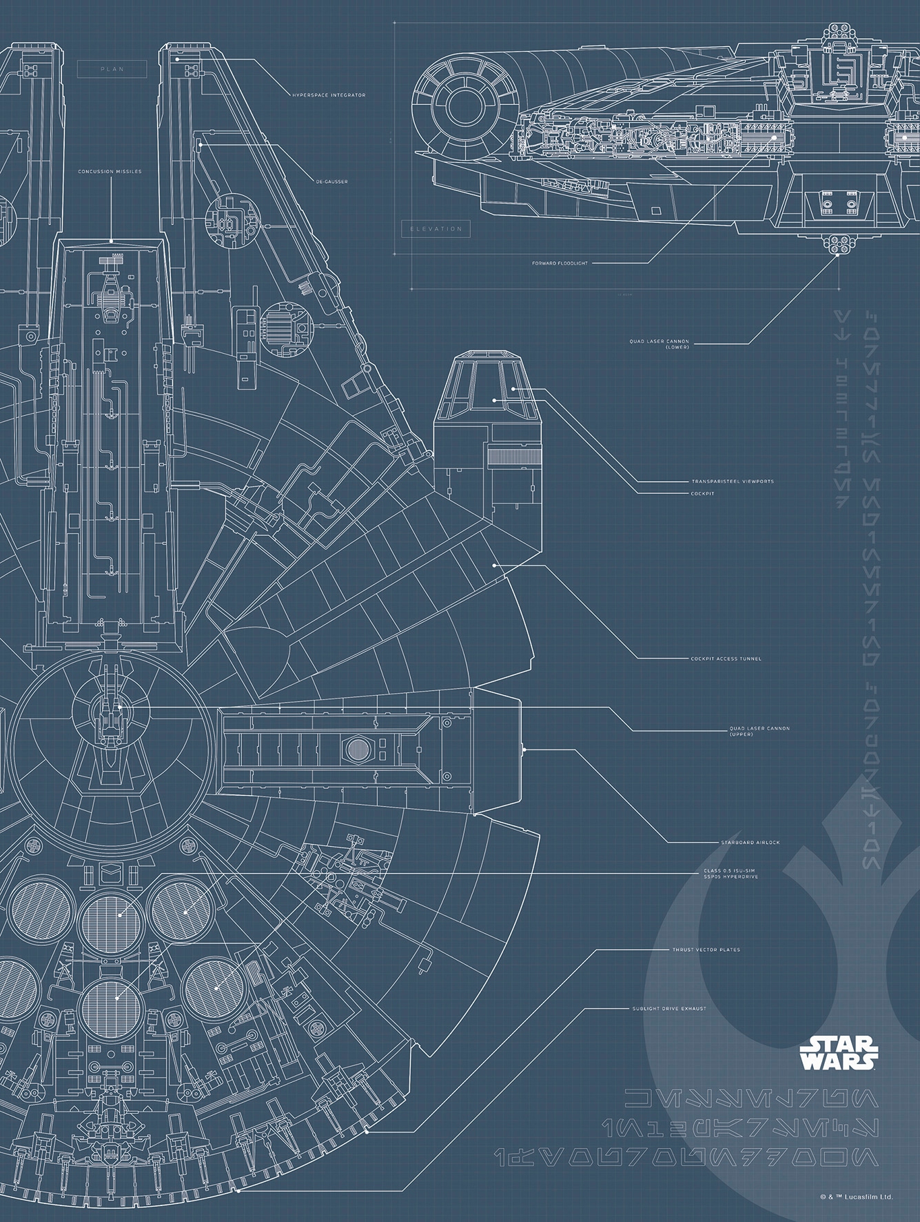 Komar Poster »Star Wars Blueprint Falcon«, Star Wars, (1 St.), Kinderzimmer, Schlafzimmer, Wohnzimmer von Komar