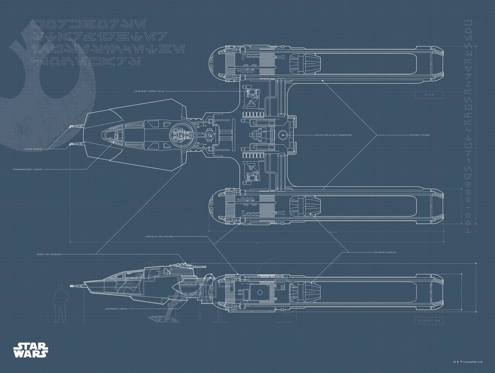 Komar Poster »Star Wars EP9 Blueprint Y-Wing«, Star Wars, (1 St.), Kinderzimmer, Schlafzimmer, Wohnzimmer von Komar