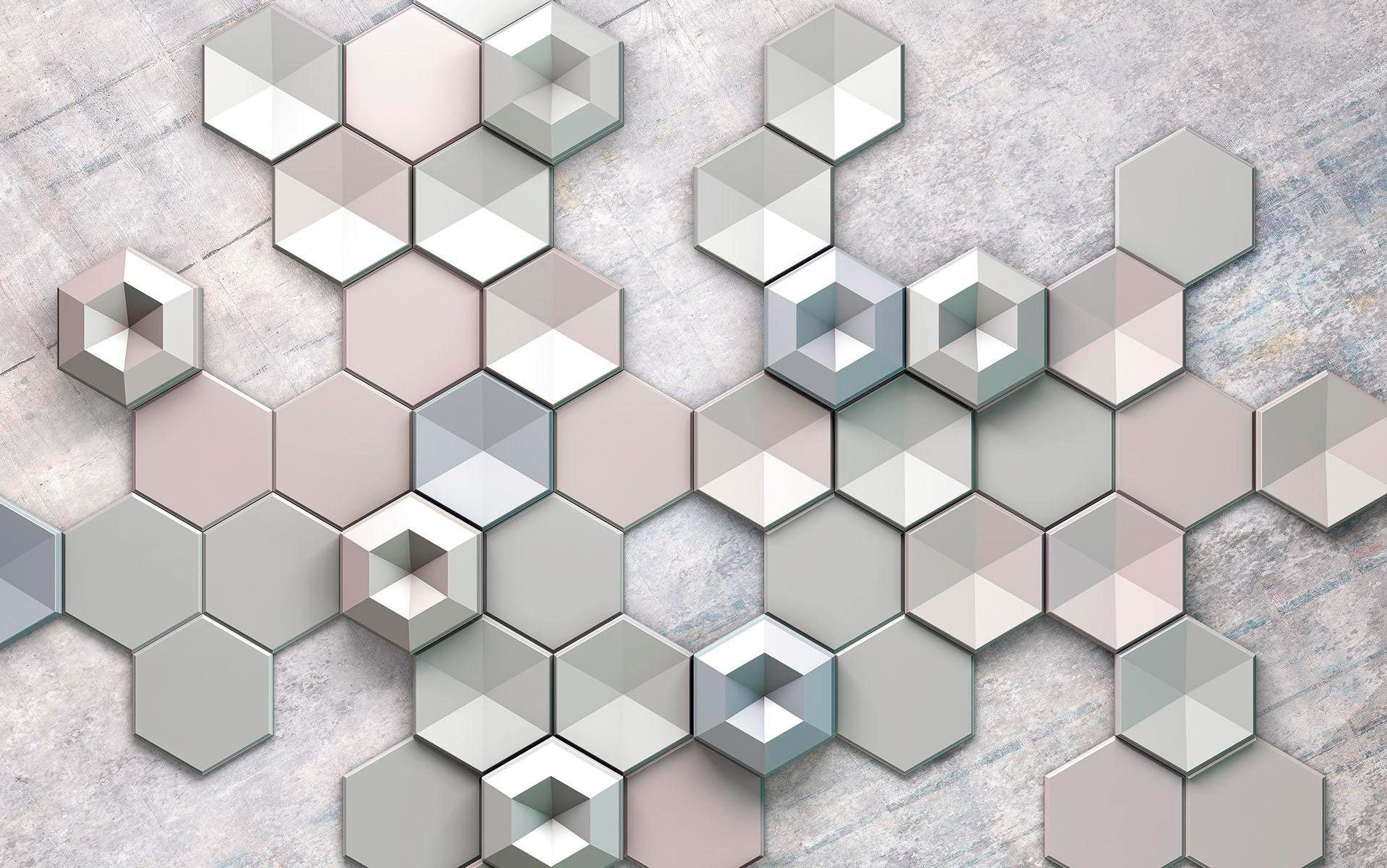 Komar Vliestapete »Digitaldruck Vlies - Hexagon Concrete - Grösse 400 x 250 cm«, bedruckt, Wohnzimmer, Schlafzimmer von Komar