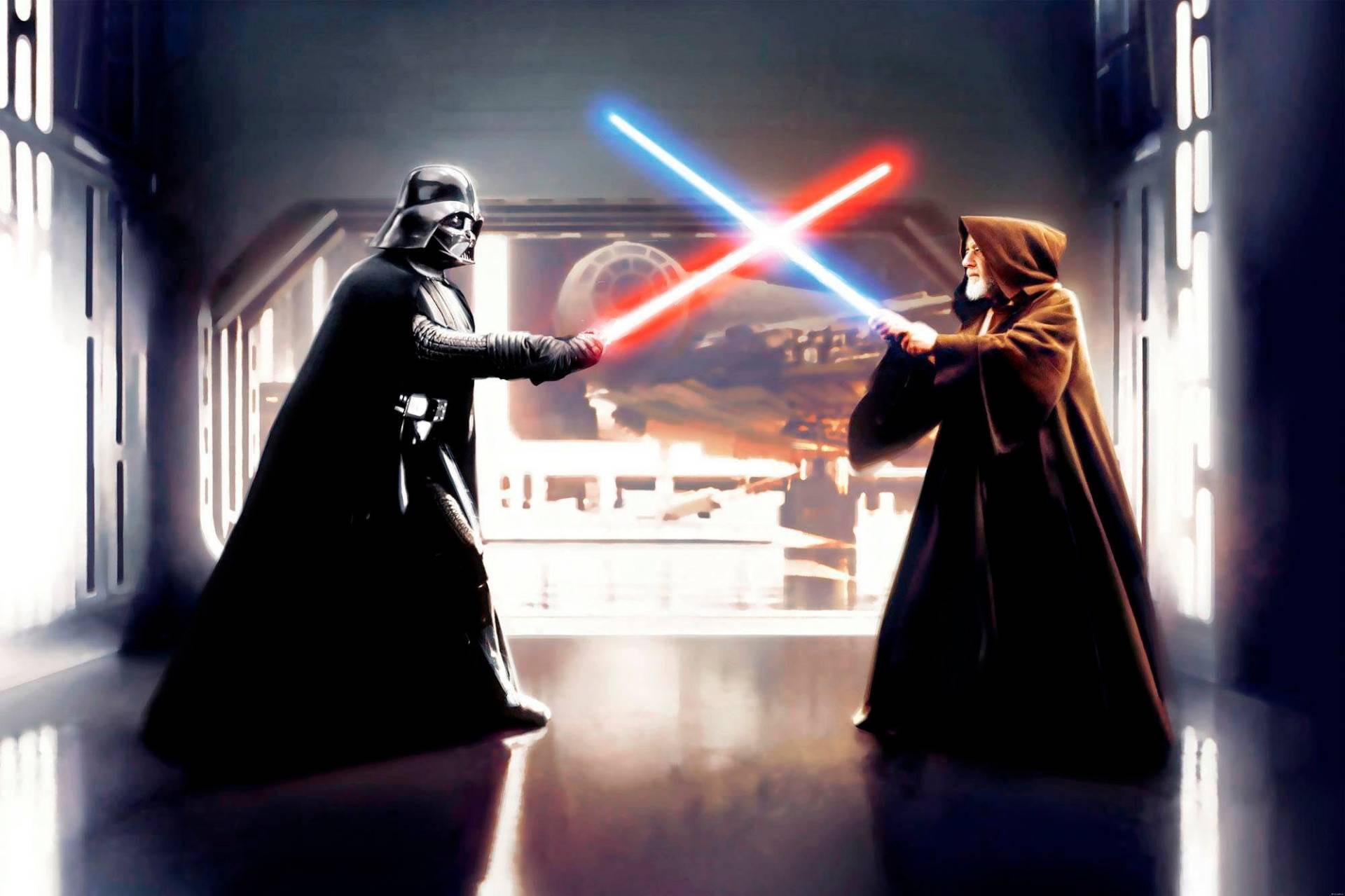 Komar Vliestapete »Digitaldruck Vlies - Star Wars Vader vs. Kenobi - Grösse 300 x 200 cm«, bedruckt, Kinderzimmer von Komar