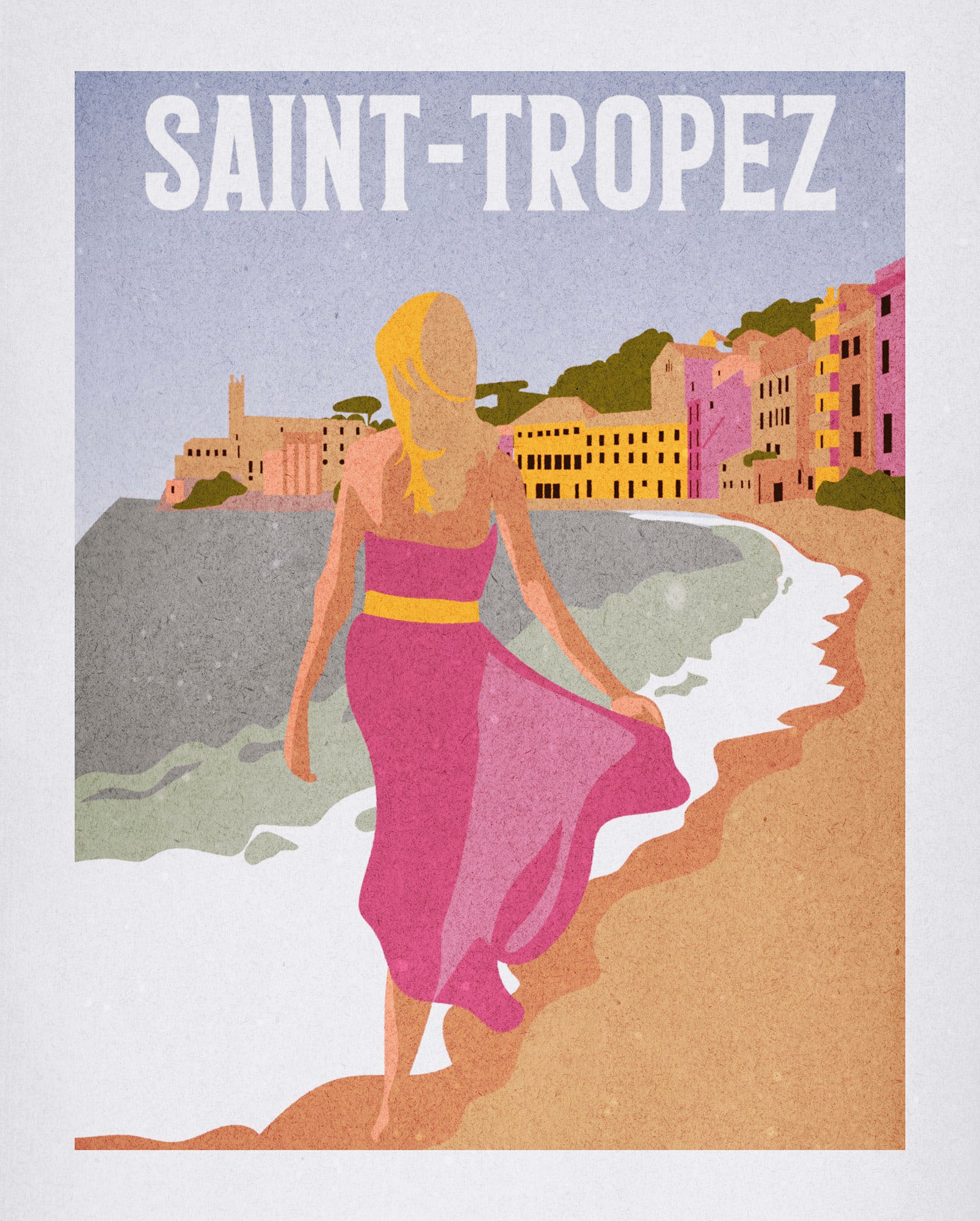 Komar Wandbild »Vintage Travel Saint-Tropez«, (1 St.), Deutsches Premium-Poster Fotopapier mit seidenmatter Oberfläche und hoher Lichtbeständigkeit. Für fotorealistische Drucke mit gestochen scharfen Details und hervorragender Farbbrillanz. von Komar