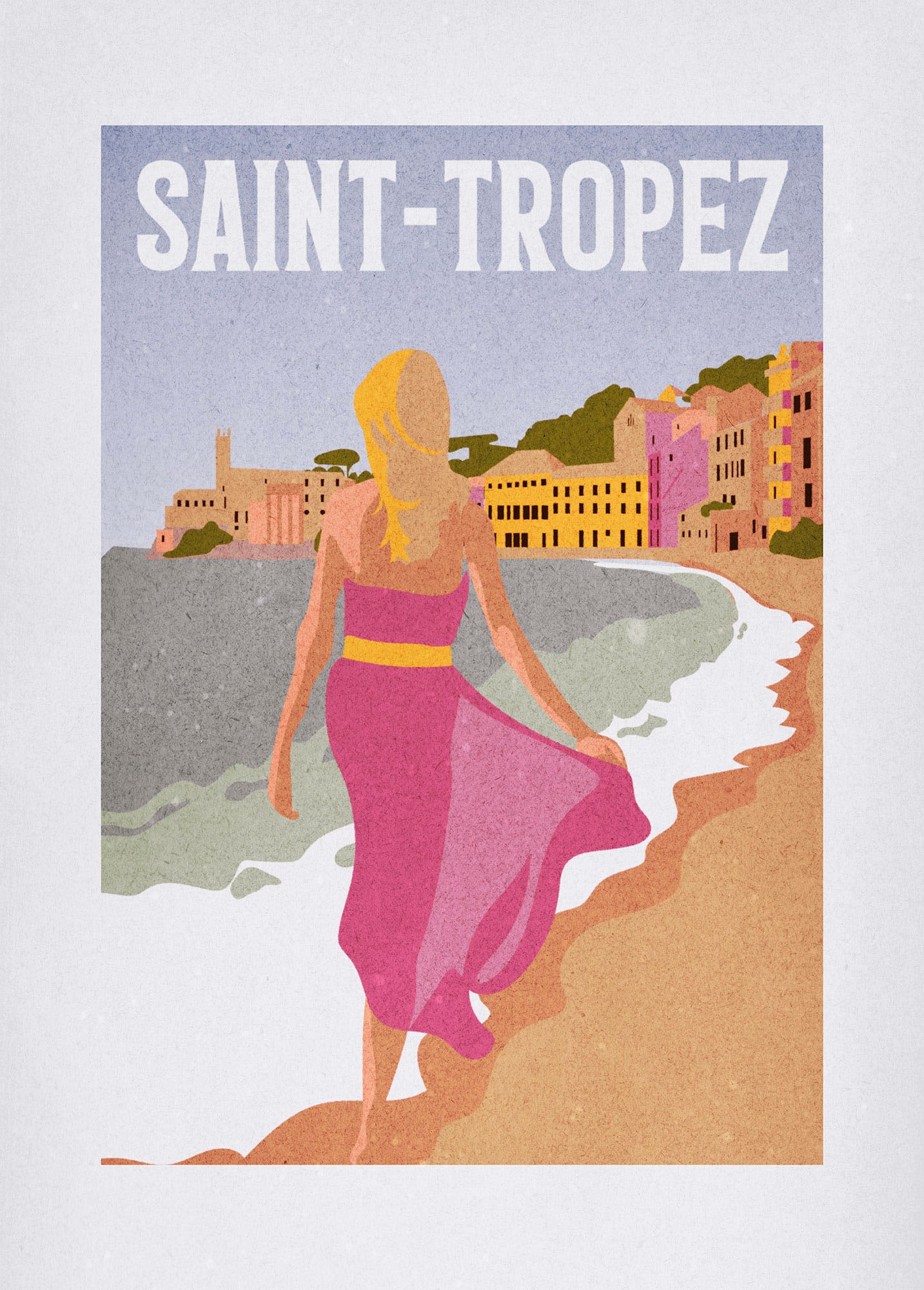 Komar Wandbild »Vintage Travel Saint-Tropez«, (1 St.), Deutsches Premium-Poster Fotopapier mit seidenmatter Oberfläche und hoher Lichtbeständigkeit. Für fotorealistische Drucke mit gestochen scharfen Details und hervorragender Farbbrillanz. von Komar