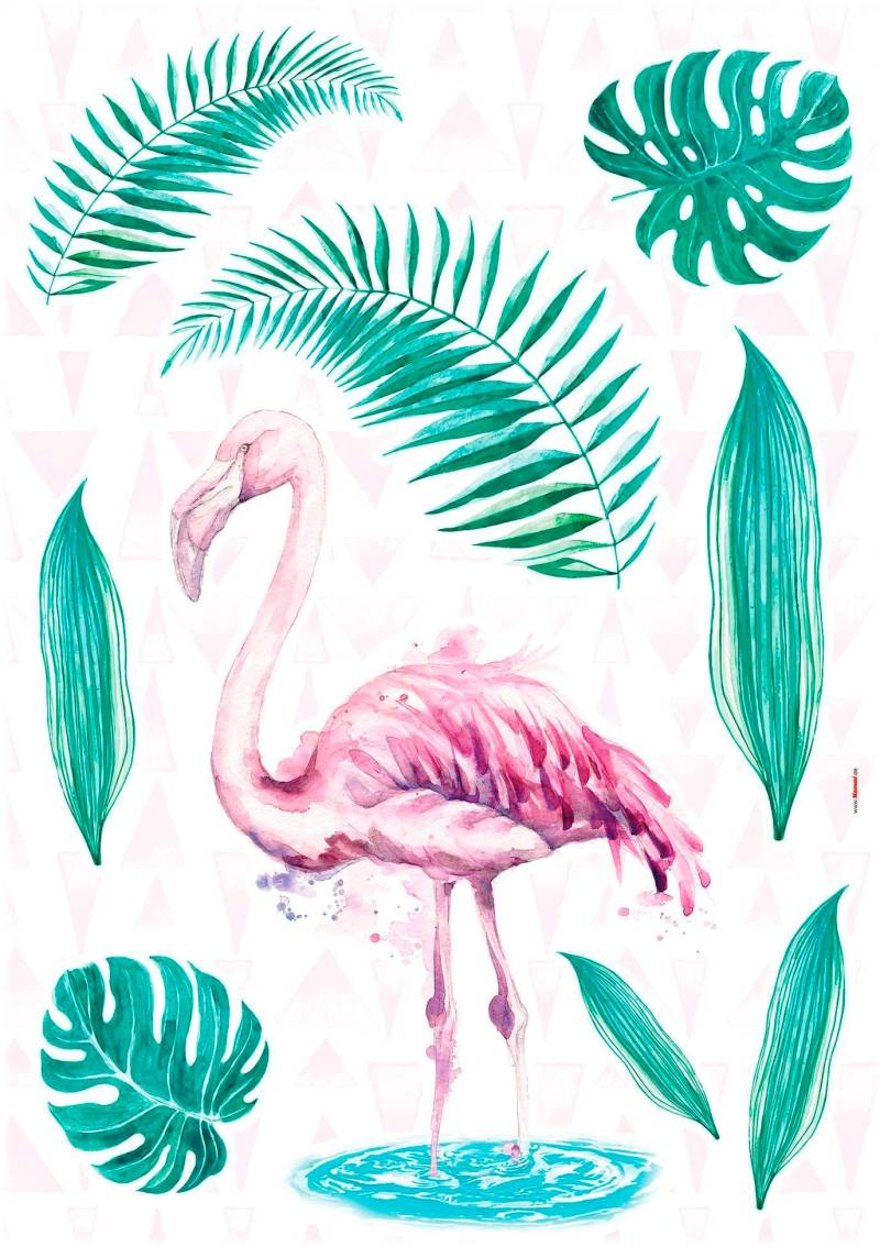 Komar Wandtattoo »Flamingo«, (9 St.), 50x70 cm (Breite x Höhe), selbstklebendes Wandtattoo von Komar