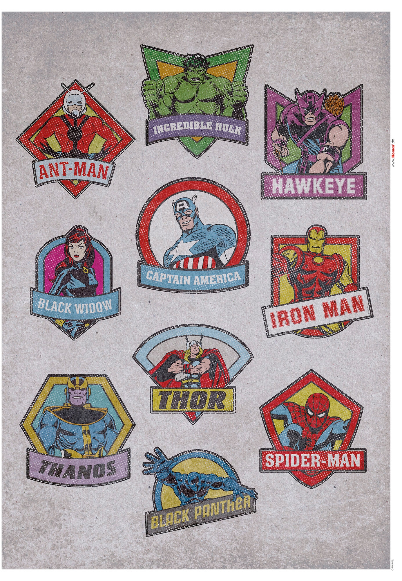 Komar Wandtattoo »Avengers Classic Badges - Grösse 50 x 70 cm«, (10 St.), selbstklebend, Wandsticker, Kinderzimmer von Komar