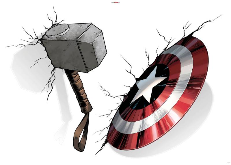 Komar Wandtattoo »Avengers Hammer & Shield«, (4 St.), 100x70 cm (Breite x Höhe), selbstklebendes Wandtattoo von Komar