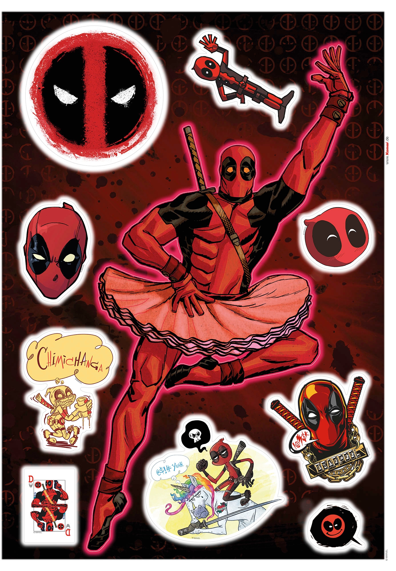 Komar Wandtattoo »Deadpool Derppool«, (10 St.), 50x70 cm (Breite x Höhe), selbstklebendes Wandtattoo von Komar