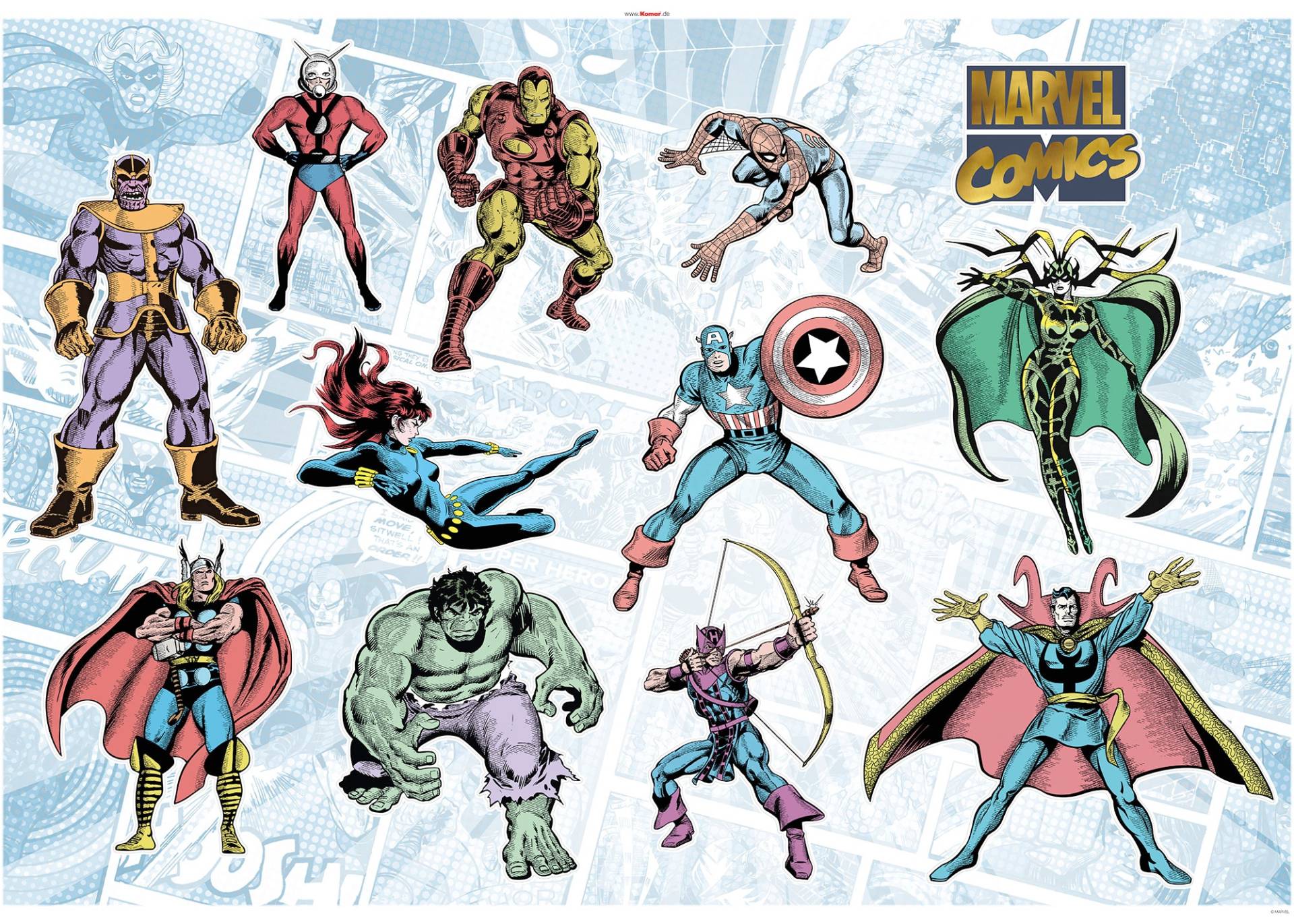 Komar Wandtattoo »Marvel Comics Collection«, (11 St.), 100x70 cm (Breite x Höhe), selbstklebendes Wandtattoo von Komar