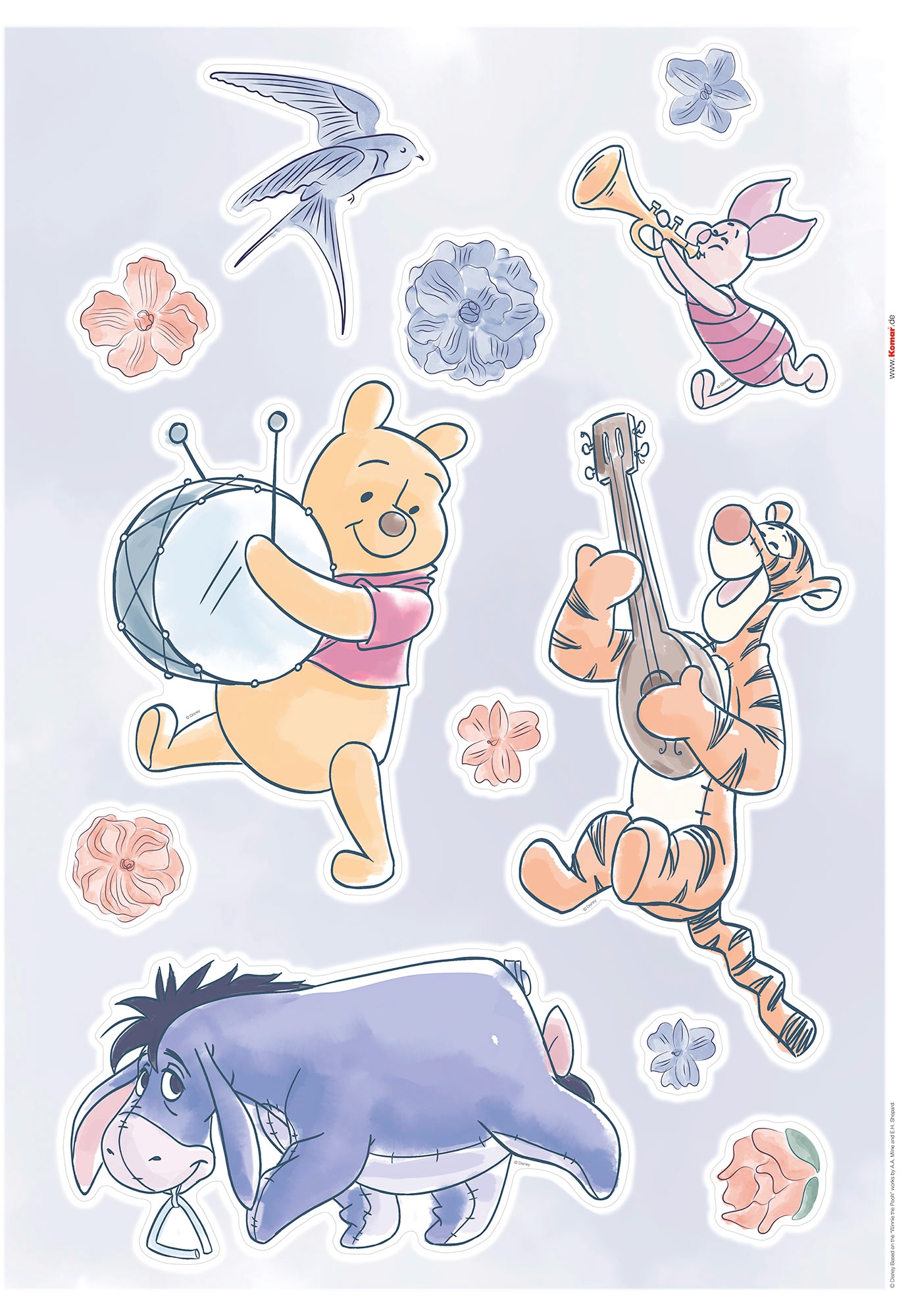 Komar Wandtattoo »Winnie the Pooh Flowers & Music«, (12 St.), 50x70 cm (Breite x Höhe), selbstklebendes Wandtattoo von Komar