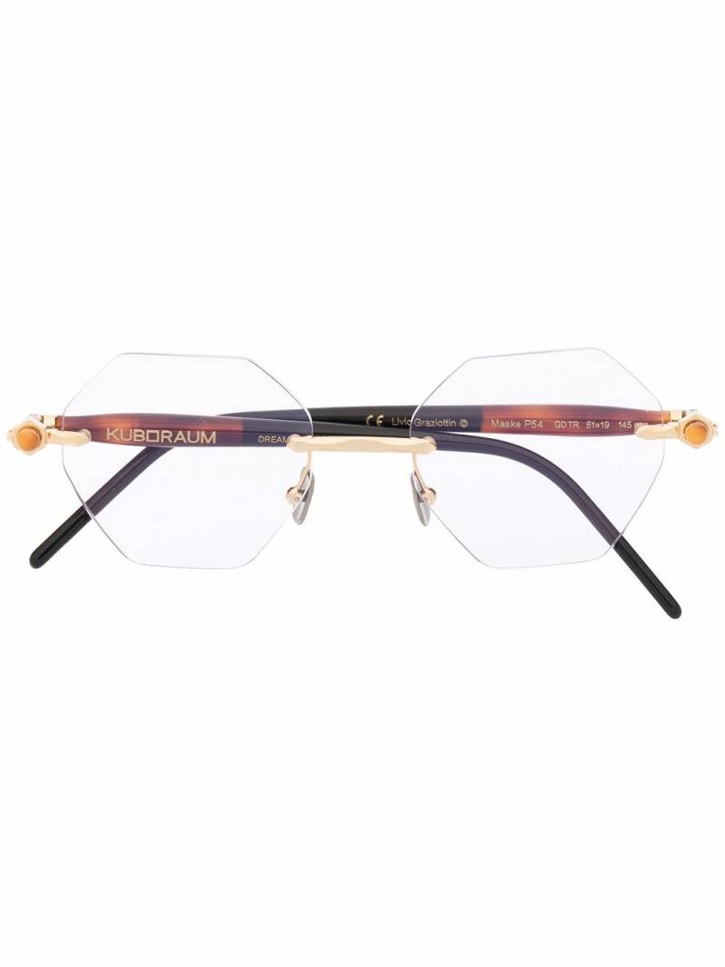 Kuboraum tortoiseshell-effect hexagon-frame glasses - Brown von Kuboraum