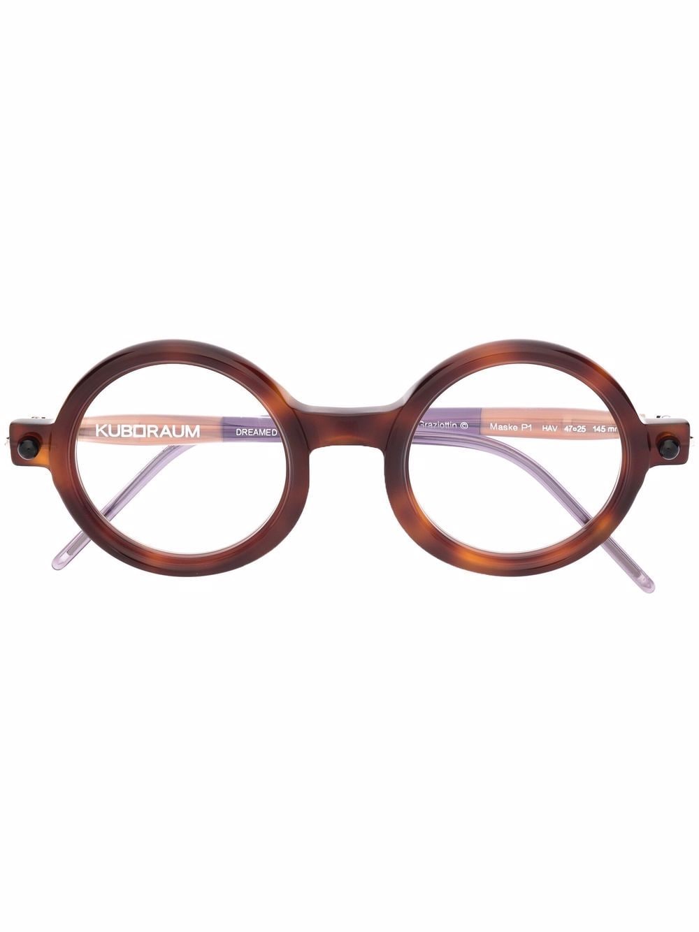 Kuboraum tortoiseshell-effect round-frame glasses - Brown von Kuboraum