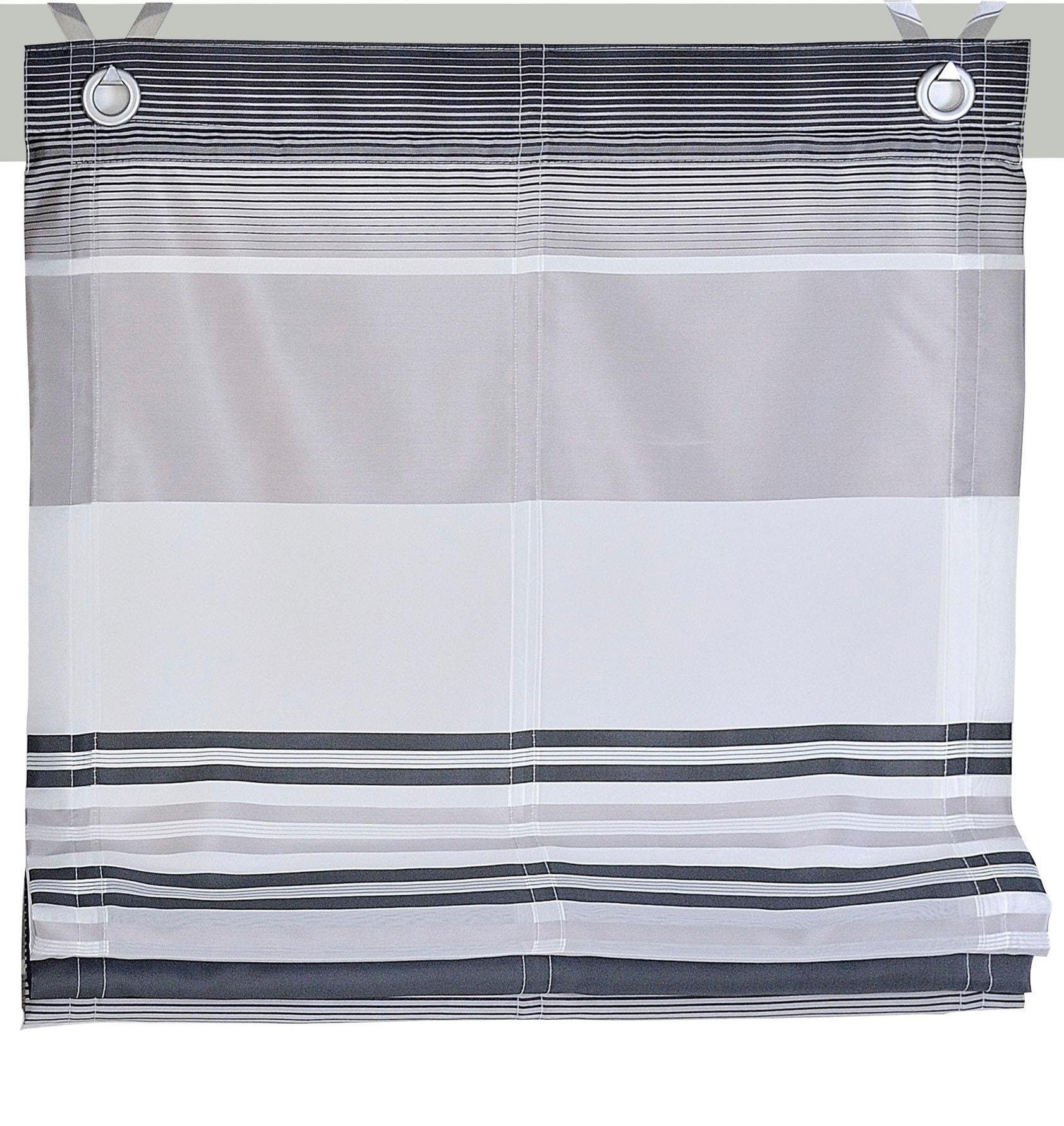 Kutti Raffrollo »Jamaica«, mit Hakenaufhängung, ohne Bohren, freihängend, halbtransparent, Polyester, gewebt, Streifen, mit Edelstahlhaken Kutti Raffrollo »Jamaica«, mit Hakenaufhängung, ohne Bohren, freihängend, halbtransparent, Polyester, gewebt, Streifen, mit Edelstahlhaken von Kutti