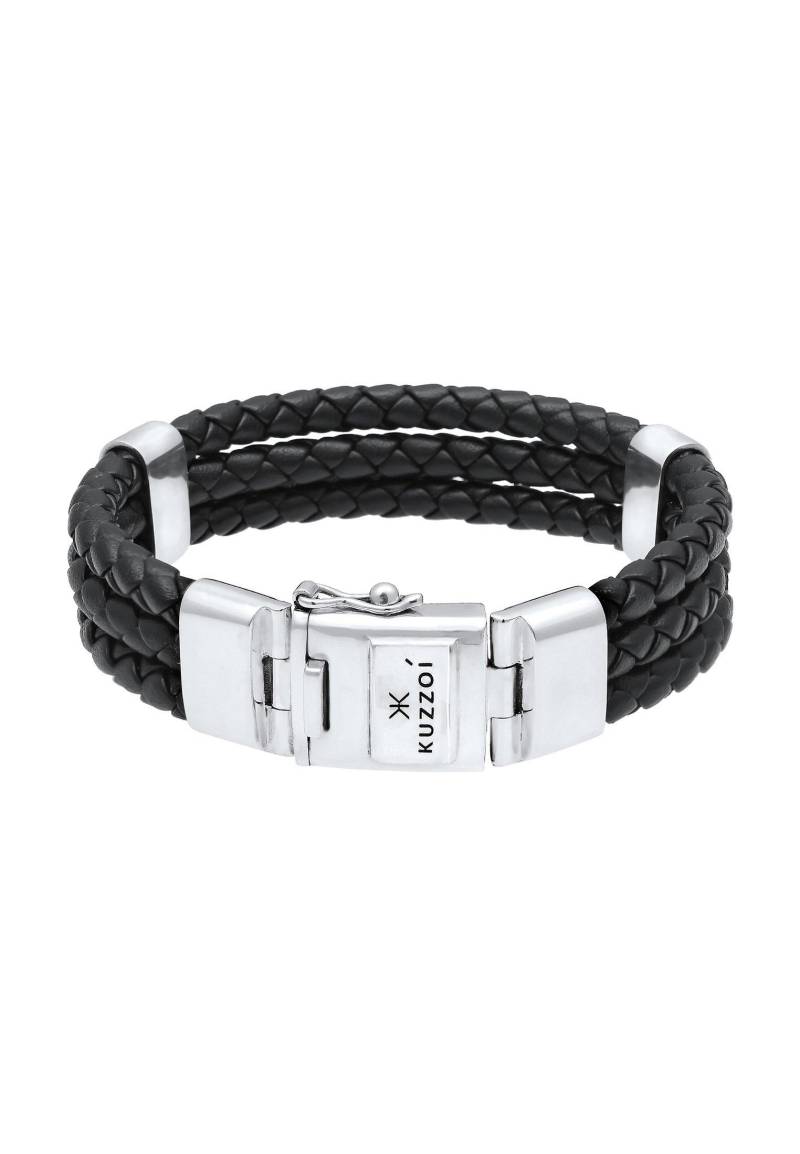 Armband Leder Geflochten Kastenverschluss Damen Silber 21cm von Kuzzoi