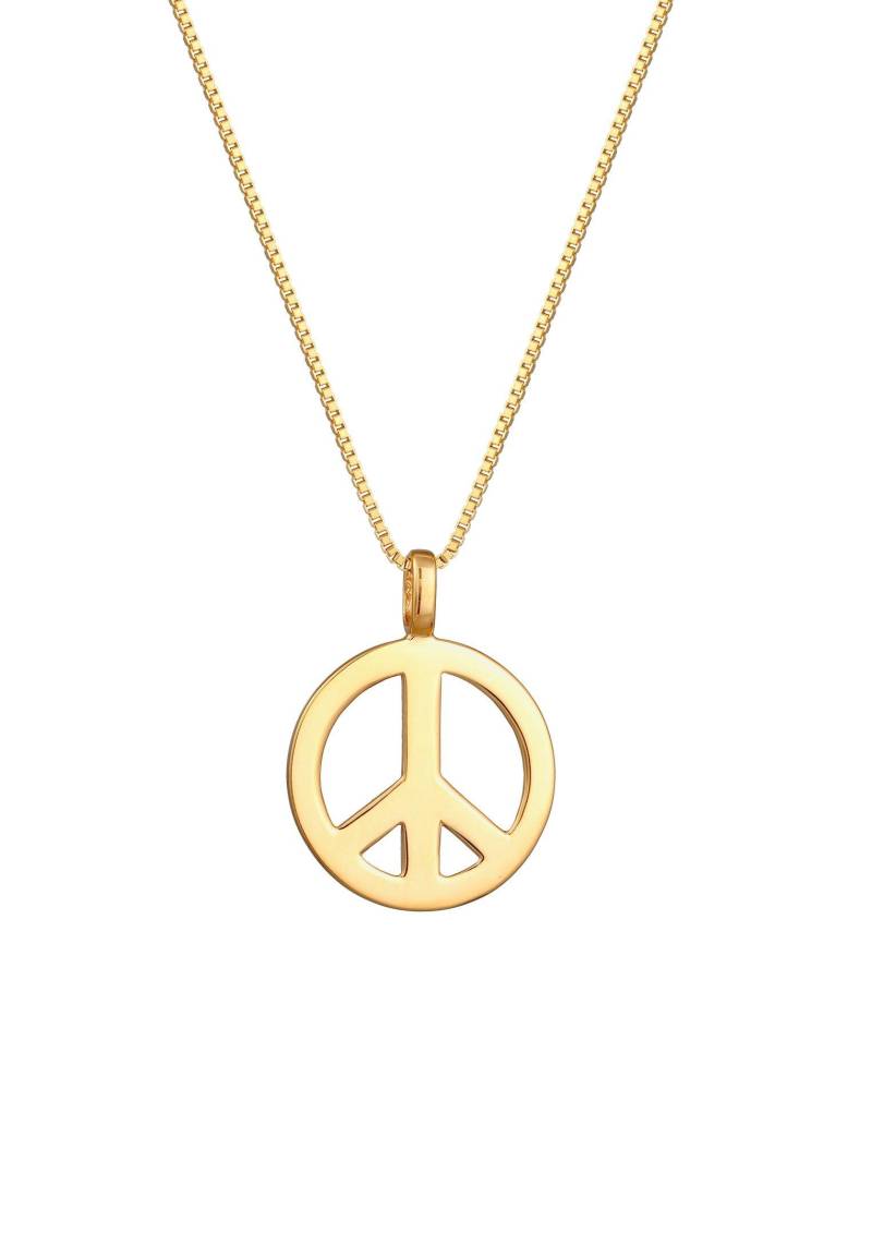 Halskette Peace Frieden Massiv 925 Silber Damen Gold 60 cm von Kuzzoi