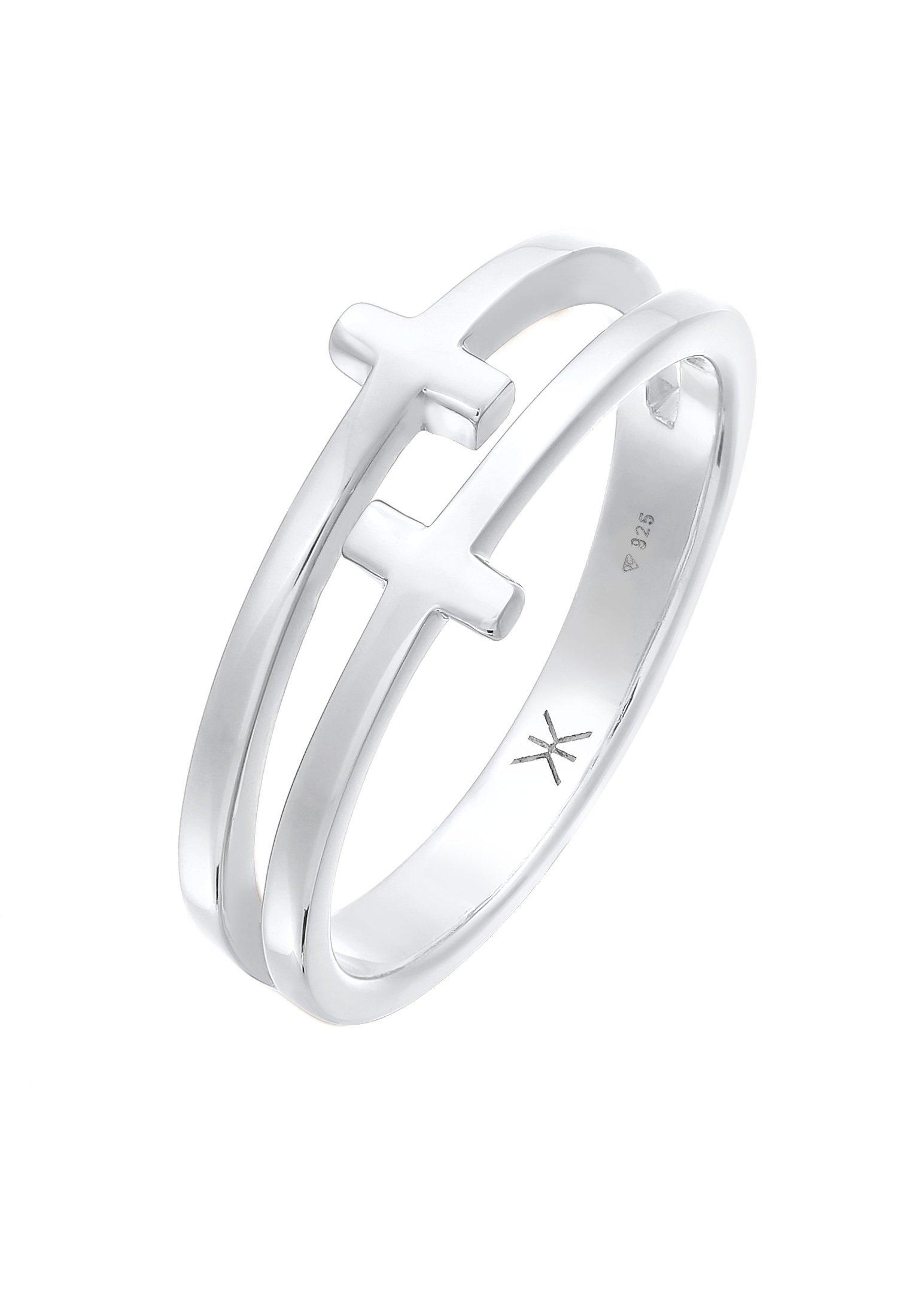 Ring Kreuz Double 925 Silber Damen Silber 62mm von Kuzzoi