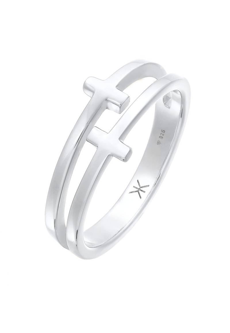 Ring Kreuz Double 925 Silber Damen Silber 64mm von Kuzzoi