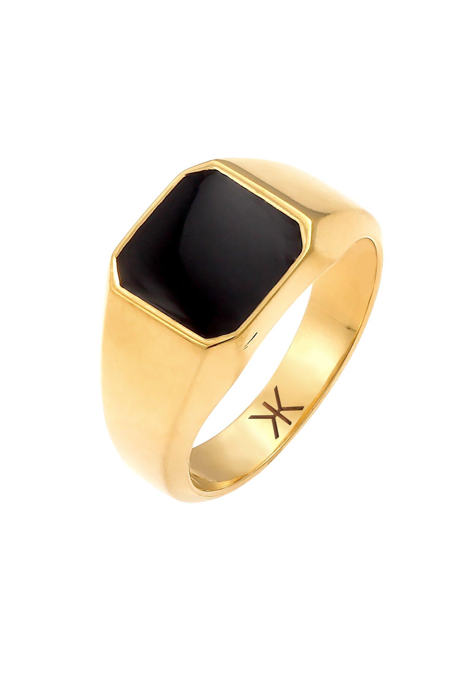 Ring Siegelring Emaille Schwarz Basic Damen Gold 58mm von Kuzzoi