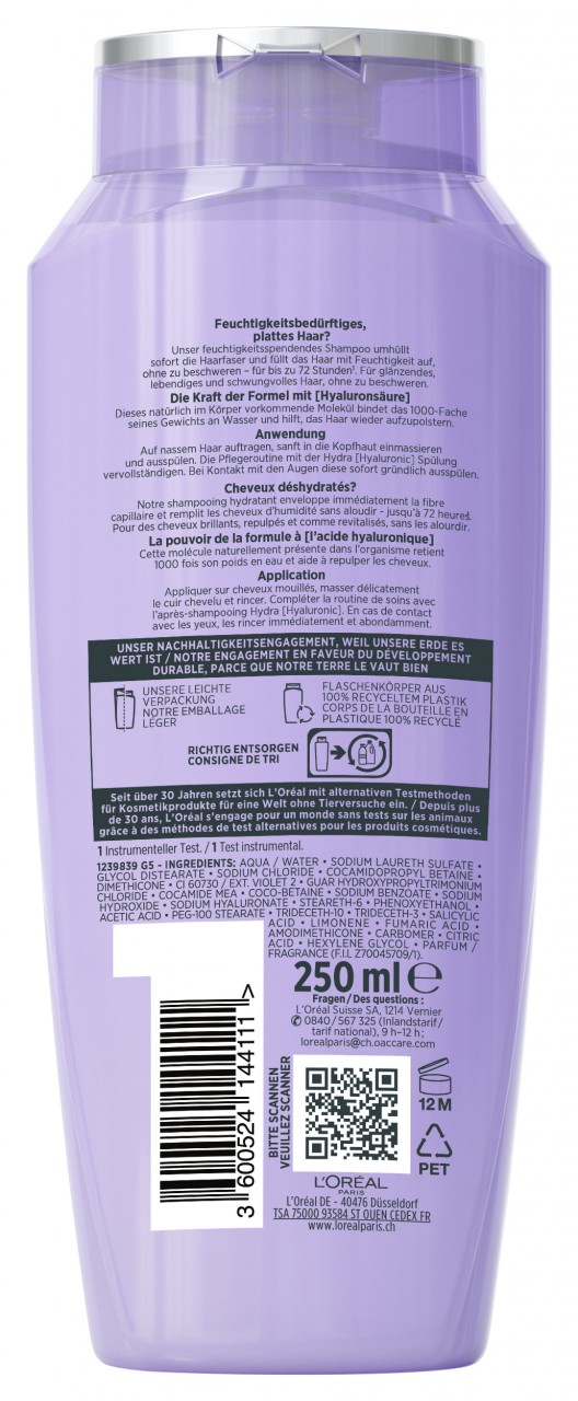 LOréal Elseve Haircare - Hydra Hyaluronic 72h Feuchtigkeits-auffüllendes Shampoo von L'Oréal Paris