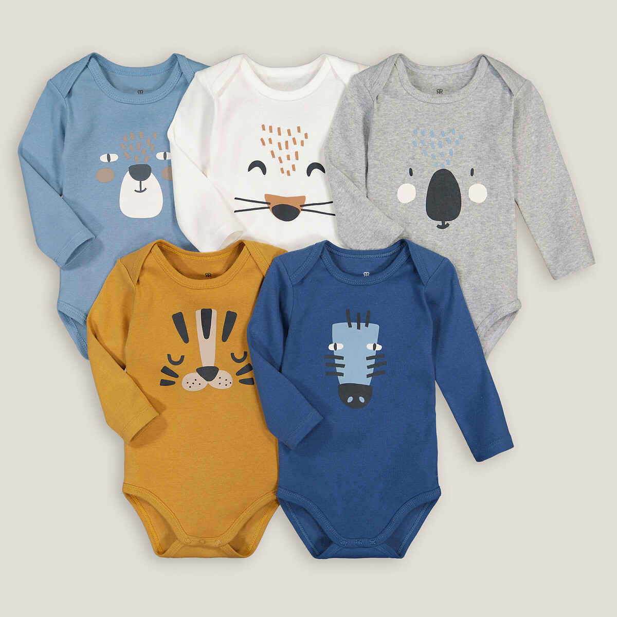 5er-Pack Bodys, lange Ärmel, Tiermotive von LA REDOUTE COLLECTIONS