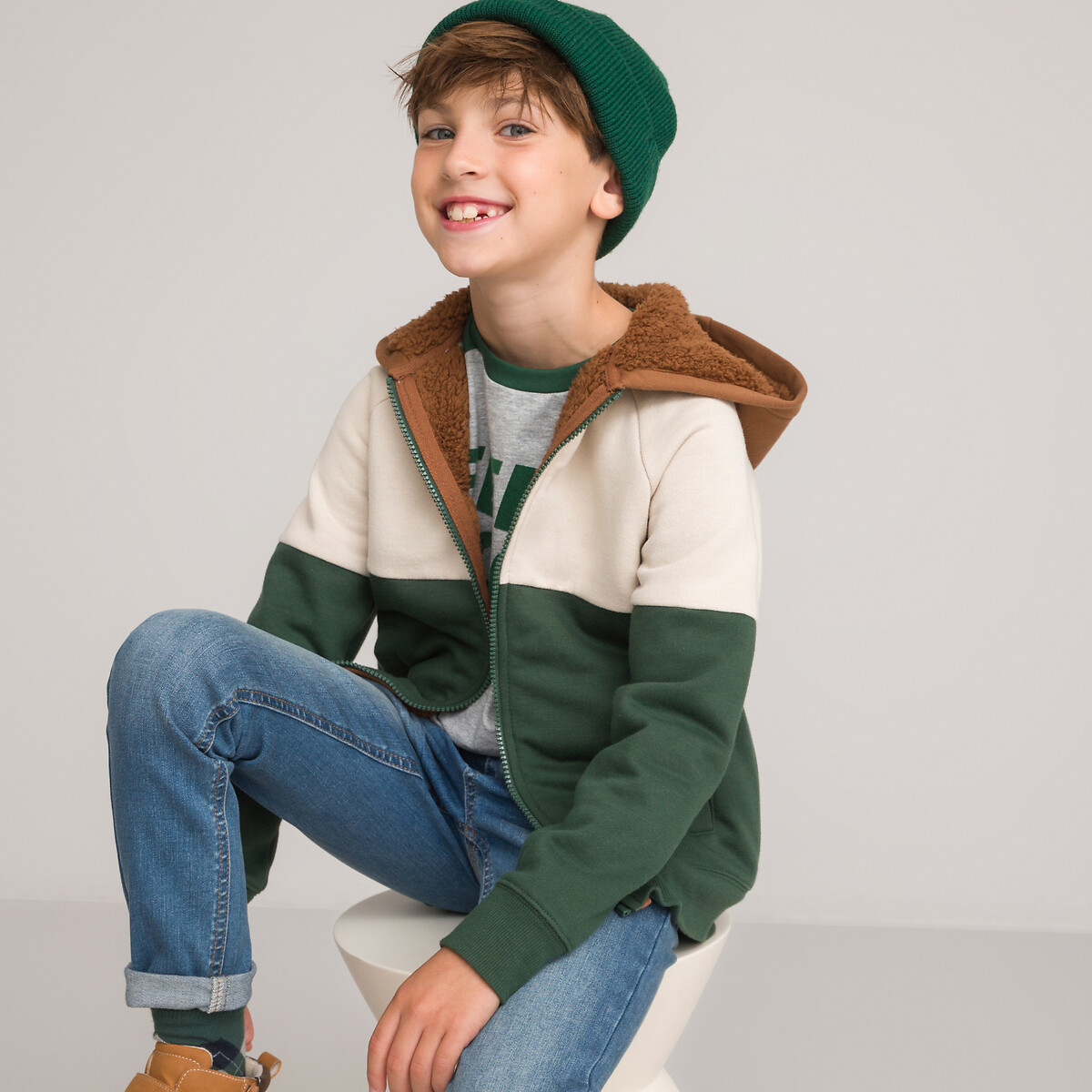 Kapuzensweatjacke mit Teddyfleece-Futter von LA REDOUTE COLLECTIONS