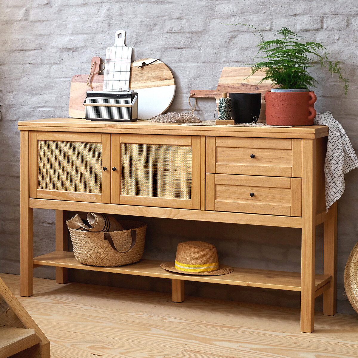 Sideboard Gabin mit Ablage, Kiefer massiv und Rattangeflecht von LA REDOUTE INTERIEURS