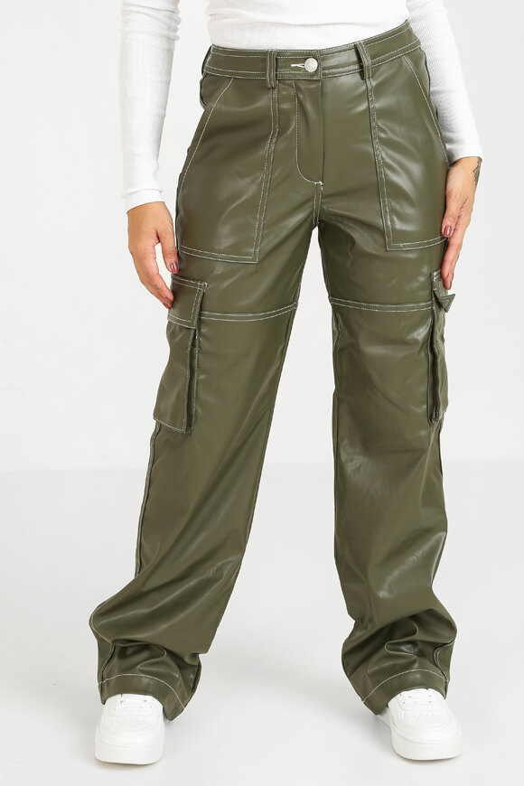 LA SHADY Cargo Kunstlederhose | Dunkel Olive | Damen  | 32 von LA SHADY