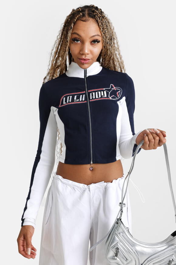 LA SHADY Crop Sweatjacke | Navy + Weiss | Damen  | L von LA SHADY