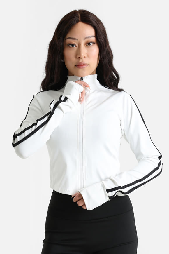 LA SHADY Crop Trainingsjacke | Offwhite + Schwarz | Damen  | L von LA SHADY