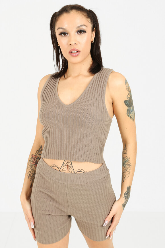 LA SHADY Geripptes Crop Stricktop | Taupe | Damen  | L von LA SHADY