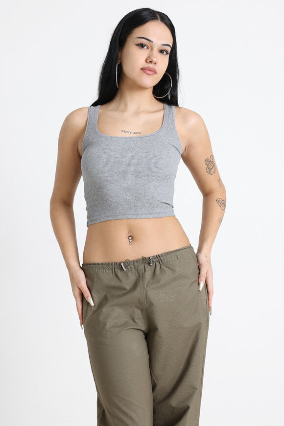 LA SHADY Geripptes Crop Tanktop | Grau meliert | Damen  | L von LA SHADY