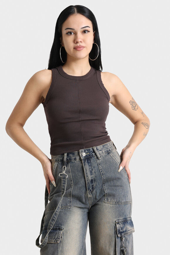 LA SHADY Geripptes Tanktop | Dunkelbraun | Damen  | XS von LA SHADY