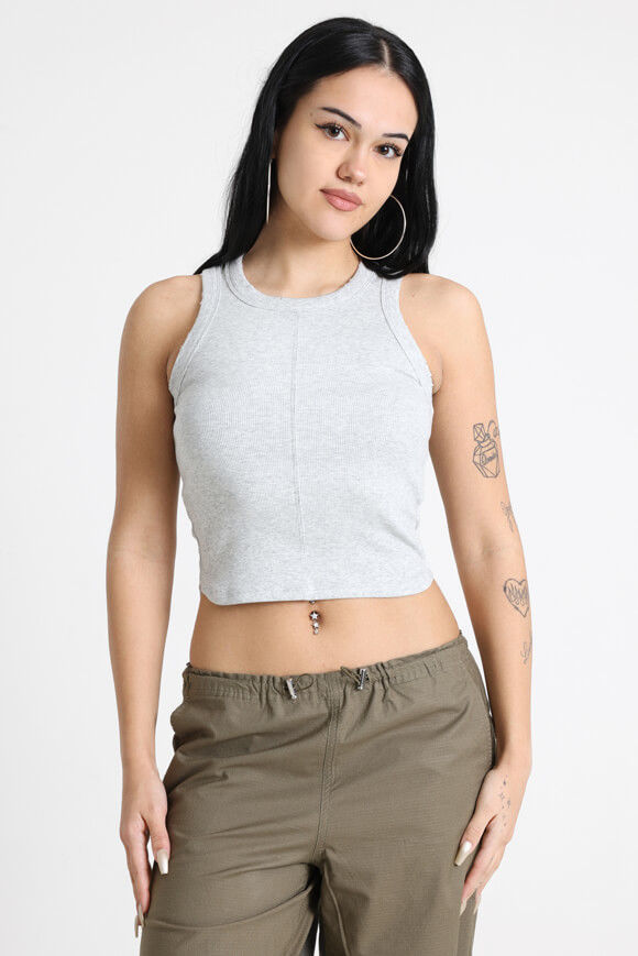 LA SHADY Geripptes Tanktop | Hellgrau meliert | Damen  | L von LA SHADY