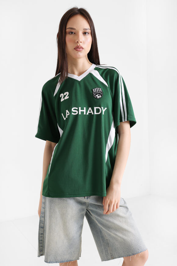 LA SHADY Mesh Oversize T-Shirt | Dunkelgrün + Weiss | Damen  | L von LA SHADY